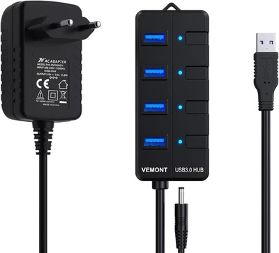 USB 3 Hub mit Netzteil | 4 Ports | Einzelne Schalter - Bild 1 von 4
