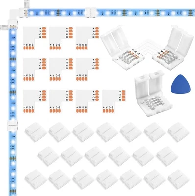 10-Packs L Shape 4-Pin LED Connectors for LED Strip Lights 8MM Width Unwired Gap - Image 1 of 4