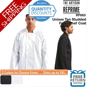 🔥 Artisan Collection by Reprime Ten Studded Front Chef Coat Up To 3XL RP665 - Picture 1 of 13