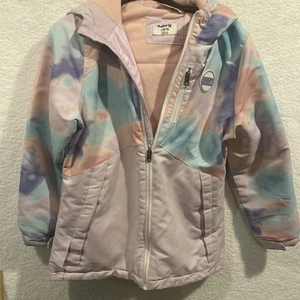 HURLEY YOUTH GIRLS SNOW JACKET L 14/16 Tie Dye Pink/Blue Puffer Fleece Lined - Picture 1 of 18