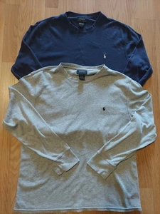 Polo Ralph Lauren 2 Thermo Henley Hemd Gr. XLTG grau/blau langarm/kleines Pony - Bild 1 von 10