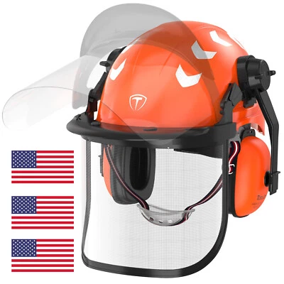 Chainsaw Helmet with Ear Protection Forestry Safety Helmet with Mesh Face Shield - Image 1 of 4