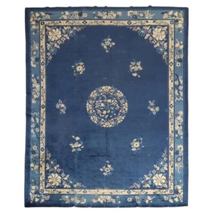 🏵️ Vintage Chinese Peking Rug – Deep Blue Handwoven Wool Carpet 9x12 ft 🏵️ - Picture 1 of 5