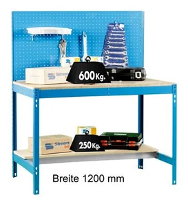 Werkbank Arbeitstisch Packtisch Lochwand + Boden 850 kg Tragkraft Breite 121 cm - Bild 1 von 2