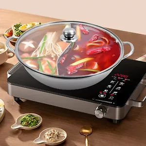 34 cm Hot Pot mit Trennwand Shabu Shabu Topf & Glasdeckel Edelstahl Hot Pot - Bild 1 von 14
