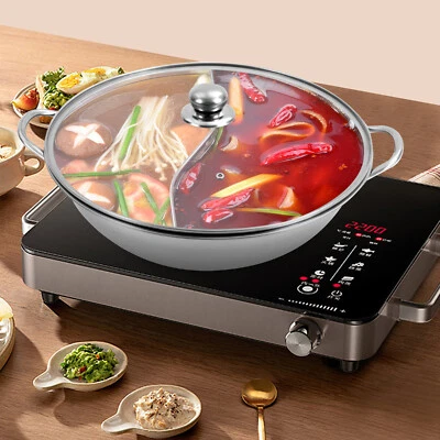 34 cm Hot Pot mit Trennwand Shabu Shabu Topf & Glasdeckel Edelstahl Hot Pot - Bild 1 von 4
