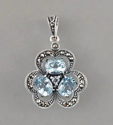 9923445 D'Argento Topazio Blu Marcasite Rimorchio Fiori 925er Argento 2,5 x - Immagine 1 di 3