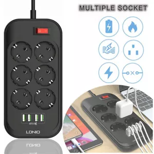 6 Fach Mehrfachsteckdosen mit 4x USB, Überspannungsschutz Steckdosenleiste 3.4A - Bild 1 von 12