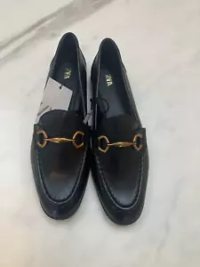 BNWT ZARA Black Leather Loafers with Snaffle Bit Detail Size 6/39 - Picture 1 of 9