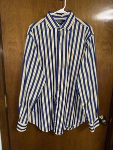 Usada en Excelente Condición Camisa Ralph Lauren Regent Clásica L/S Botón Azul Amarillo 17/XL - Imagen 1 de 8