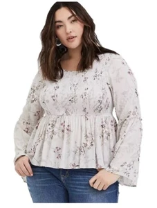 Torrid Womens Plus 2X 2 Babydoll Victorian Crinkle Gauze Floral Smocked Top NEW - Picture 1 of 4