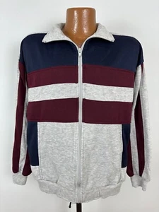 Vintage 80er Tri-Blend Trainingsjacke M grau weinrot marine Colorblock Retro Hipster - Bild 1 von 16