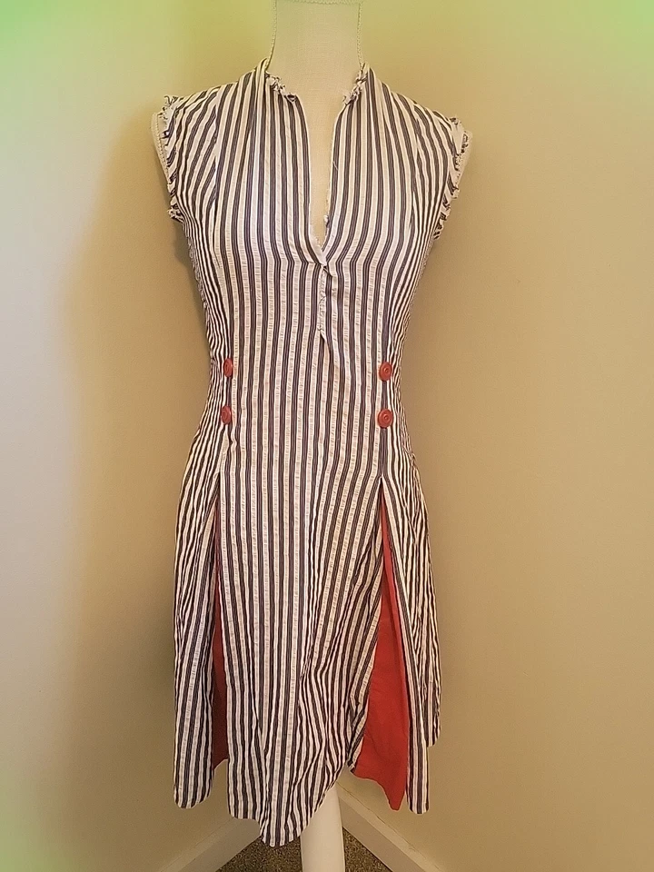 Vintage 50s Handmade Striped Searsucker Dress Rockabilly XS/S - Image 1 of 4