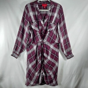 Jennifer Lopez Dress Womens XL Dark Purple Tie Front Knee Length Lined Collared - Picture 1 of 11