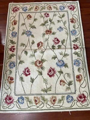  Alfombra Off White tierra/floral 2.8x3.8 Aubusson punta de aguja 100% lana nueva hecha a mano Foto 1 de 3