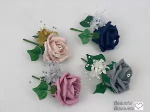 Boda ojal rosa flor ramo ramillete púrpura novio padrino pin único - Imagen 1 de 43