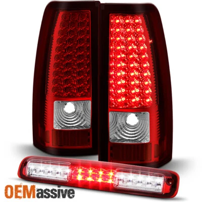 Fit 03-06 Silverado Sierra 1500 2500 3500 Red Clear Tail Lights+3rd Brake Lamp — 第 1/4 张图片