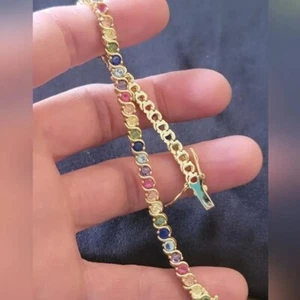 925 Multi Sapphire Tennis  Bracelet, Bezel Sapphire Tennis Bracelet,Sapphire - Picture 1 of 4