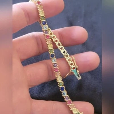 925 Multi Sapphire Tennis  Bracelet, Bezel Sapphire Tennis Bracelet,Sapphire - Imagem 1 de 4