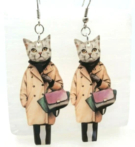Lady Cat lovers Fancy dress hand bag earrings funky novelty jewelry gift - Picture 1 of 6