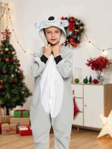 Kids Koala Costumes Unisex One-piece Pajamas Christmas Cosplay Hooded Homewear - Picture 1 of 12