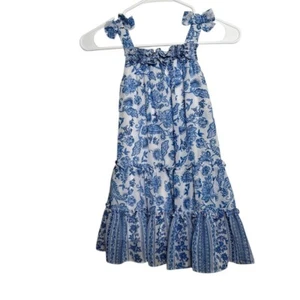 Jona Michelle Blouse Girl's 5 Blue Floral Tiered Sleeveless Lined Boho - Picture 1 of 7
