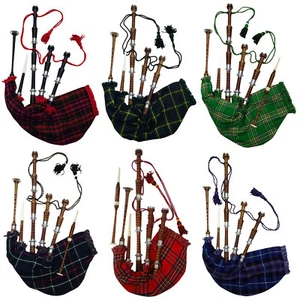 Scottish Great Highland Bagpipes Silver mounts Rosewood Various Bagpipe Tartans  - Picture 1 of 16