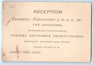 1907 Ladies Masonic Ticket Reception Caldwell Consistory 32 Allentown, PA - KK - Picture 1 of 2