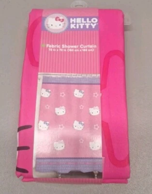 New Hello Kitty by Sanrio Fabric Shower Curtain 72" x 72"  Stars Pink Purple Kid - Image 1 of 3