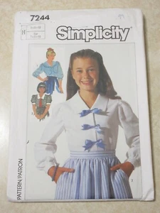 SIMPLICITY #7244 VINTAGE 1985 CHILDS' BLOUSE PATTERN - SIZE 7-8-10 - UNCUT - Picture 1 of 4