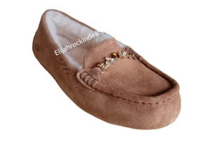 UGG ANSLEY CHARM EDELSTEIN KASTANIENSCHERE MOKASSIN SLIPPER SCHUHE US 8 - Bild 1 von 11