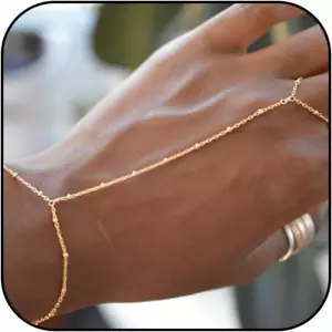 Hand Chain Bracelet Ring Bracelet Hand Chain Dainty 14K Gold Finger Ring Slave B - Picture 1 of 9