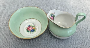 Pretty Vintage Mint Green & Floral TUSCAN PLANT Milk Jug & Sugar Bowl Set - Picture 1 of 3