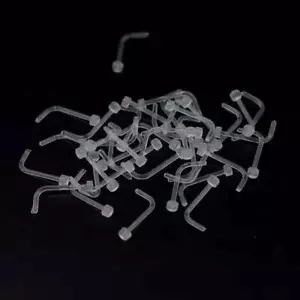 6x Nose Stud Hypo Allergenic Clear Acrylic Plastic Retainer Care L Bar UK 18g - Picture 1 of 4