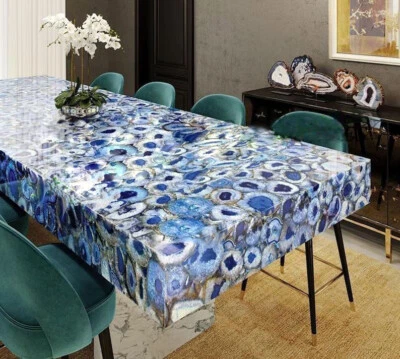 Blue Agate Coffee Dining Center Table Top Handmade Mosaic Art Kitchen Decor Slab - Image 1 of 3