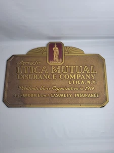 Vintage Embossed Composite Utica Insurance Company Sign 17x11.5" K.k Houghton - Picture 1 of 4