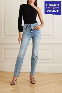 RRP€220 GOOD AMERICAN Straight Jeans Plus Size 18 Blue Stretch High-Rise Faded - Picture 1 of 6
