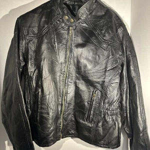 Rebel Ryder Black Leather Cafe Racer Motorcycle Jacket Womens Size Large - Picture 1 of 10