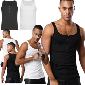 Men's Ribbed Stretchy Zip Ribbed Sleeveless Tank Tops Training Sleeveless Vest - Picture 1 of 45