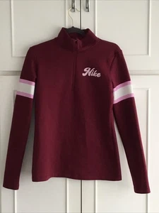 Nike Ladies Pro Dri Fit Half Zip Top In Burgundy Size M - Picture 1 of 5
