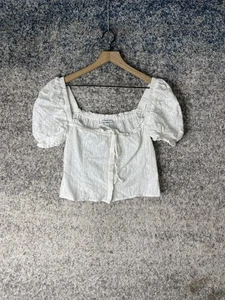 WeWoreWhat Shirt Womens Medium White Eyelet Puff Sleeve Button Up Peasant Top - Picture 1 of 7