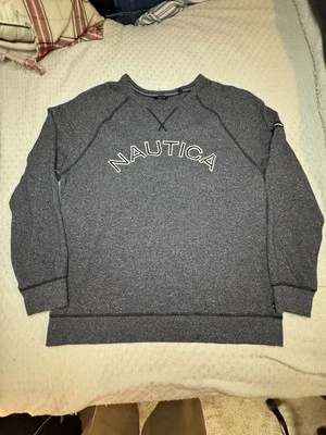 NAUTICA SIGNATURE LOGO SPELLOUT SWEATSHIRT CREW BLUE MENS L - Image 1 of 4