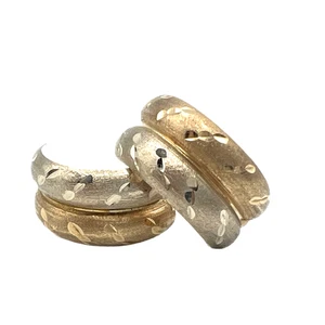 10K Yellow & White Gold Etched Frosted Pierced 1/2 Hoop Earrings 1.33 Grams 3/4" - Picture 1 of 9