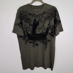 Affliction Shirt Herren XL Sensenmann Boot Grafik Tee Y2K Gothic olivgrün - Bild 1 von 10