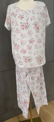 Neuer Laura Ashley Pyjama Schlafanzug Größe L weiß rosa superweich wunderschön! - Bild 1 von 4