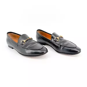 Gucci Jordaan Horsebit Loafer Flat Size 37 US 7 Black Leather Slip On Brixton - Picture 1 of 16