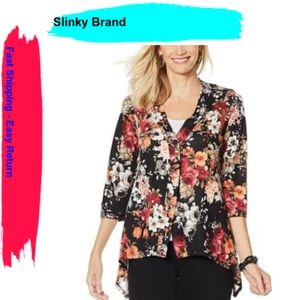 Slinky® Brand Sweater Knit Jacket Sharkbite Hem 678-000 ,Black Floral , XS - Picture 1 of 6