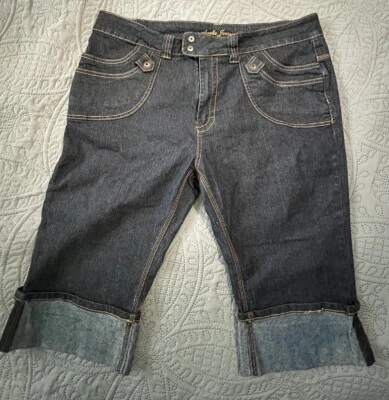 Pantalones de mezclilla elásticos Apollo para mujer talla grande 21/22 azul capri lavado oscuro mezcla de algodón Foto 1 de 4