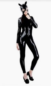 Halloween Sexy Damen Catwoman Kostüm Reißverschluss Overall/Maske Kostüm Gr. M NEU - Bild 1 von 8