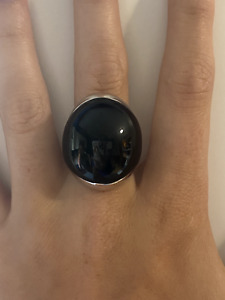 Stunning Stainless Steel Ring w/ a Round Black Onyx Center Size 7